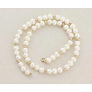 14k Yellow Gold Freshwater White Pearl Necklace 14 inch Strand Choker